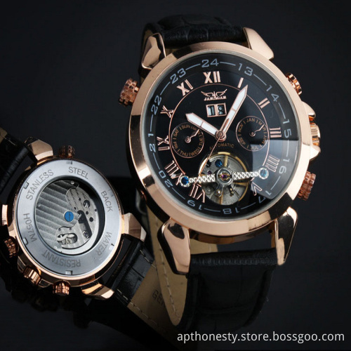 Men Leather Strap Automatic Mechanical Tourbillion Watch with Calendar (APT-M015)